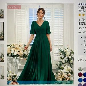 NWT Lavetir A-line V-neck Half Sleeve Split Side Chiffon Dress with Pockets